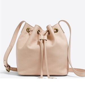JCrew light pink blush leather bucket bag tassel purse bag